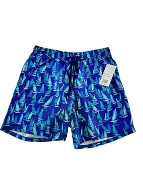 Men's Blue Sailboat Print Swim Trunks centro NWT LG
